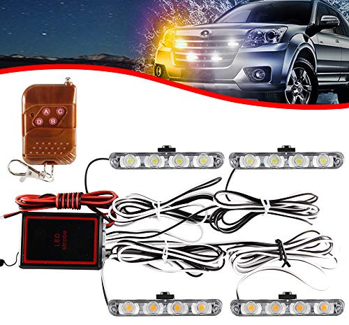 4-i-1 4 LED stroboskop varning DC 12 V nödblinkande fyr lampa ambulans poli trådlös fjärrkontroll stroboskop extern lampa för lastbil släpvagn husvagn husbil motorcykel skåpbil (vit och