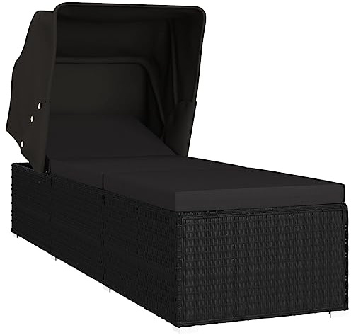 vidaXL Solsäng med tak och dyna konstrotting svart