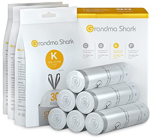 GRANDMA SHARK 38-48L UP TO 55L Bin Bags Liners Drawstring Trash Bag, Handle Waste Bags, 90 Garbage Bag, Super Strong, Anti-drip Unscented, 60 × 74 cm
