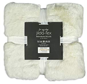 jilda-tex Wohn- Kuscheldecke Felloptik Rabbit Deluxe 150x200 cm 750 GSM Felldecke (Weiß)