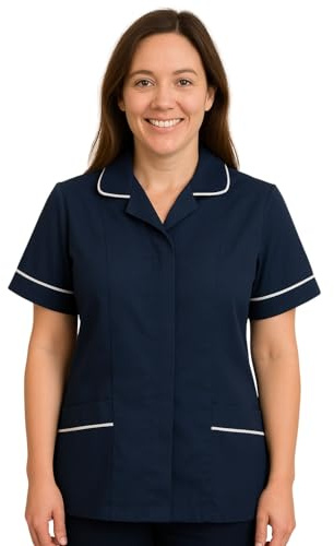 shelikes Womens Hospital Uniform Ladies Healthcare Zip Fastening Collared Nurse Tunic Top Medical Uniform Salon Vet Healthcare Maid Dress