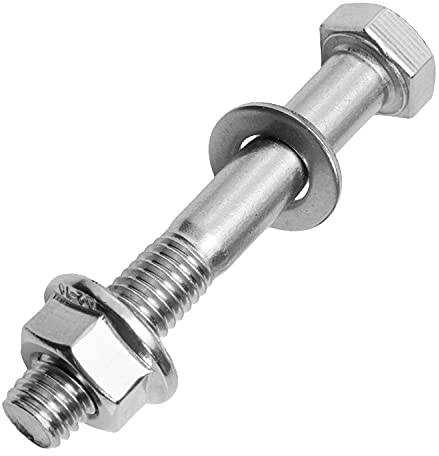 Sechskantschrauben mit Schaft M6x55 mm inkl. Flanschmuttern & Unterlegscheiben M6 aus Edelstahl A2 (5 Stück) | Maschinenschrauben - Sechskantmuttern mit Flansch - Beilagscheiben von MESAROS®