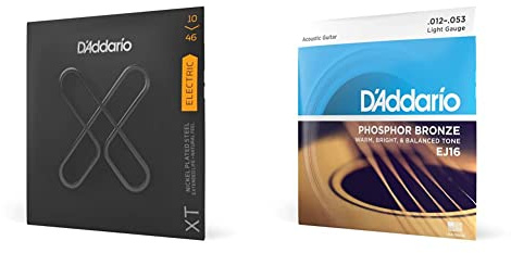 D'Addario E Gitarren Saiten | Gitarrensaiten E Gitarre| XTE1046, vernickelte XT Gitarrensaiten, 10-46 & Gitarrensaiten Westerngitarre | Acoustic Guitar Strings | EJ16 | Phosphor Bronze | Light (12-53)
