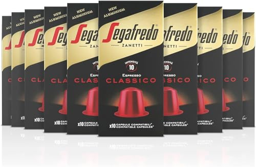 Segafredo Zanetti 100 Capsule in Alluminio compatibili con Nespresso di Caffè Classico Gusto ricco e armonioso (10 Astucci da 10 Capsule) - Adatte per Macchine Nespresso Original