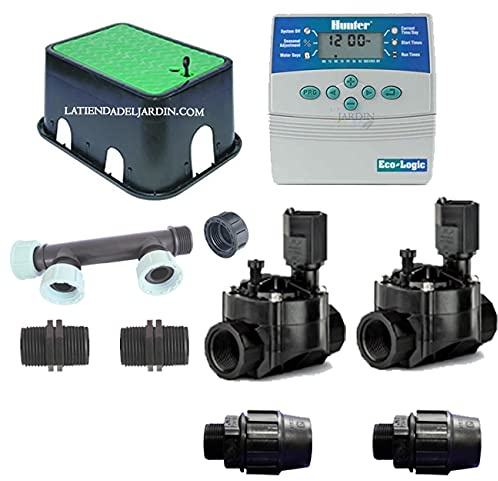 Suinga KIT RIEGO AUTOMATICO 2 Zonas de Riego para riego electrico. Conjunto de Temporizador + Electroválvulas + Accesorios de instalación.