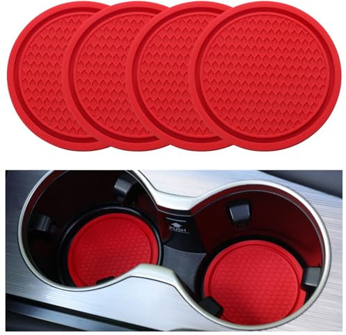 SINGARO Lot de 4 Dessous de Verre universels antidérapants intégrés dans des Dessous de Verre pour Voiture, Accessoires d'intérieur de Voiture, Rouge