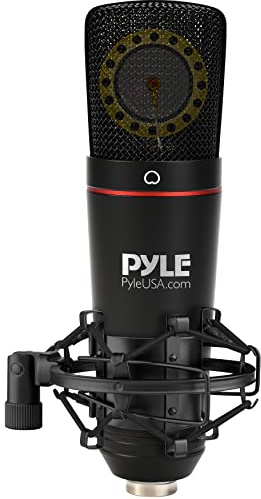 PYLE Kit de micrófono XLR de Condensador cardioide de diafragma Grande, micrófono de Audio Profesional de cápsula Grande de 34 mm, micrófono de Estudio de Condensador cardioide de Audio, Soporte de