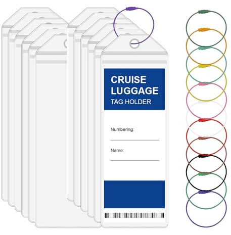 HLIWS Portaetiquetas de Equipaje de Crucero,Etiquetas PVC,12 Piezas,5,8 * 15,8cm,Viene con 12 anillos de etiqueta de color,para Viajes en Barco