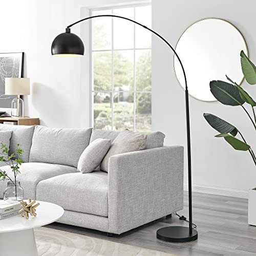 Furniturebox UK Lighting - Holden Black Metal Floor Arc Standing Lamp Light (Including Bulb) - Modern Standing Lamp - Black Base, Satin-Matte Black Metal Arched Arm & Lampshade - Elegant & Simple