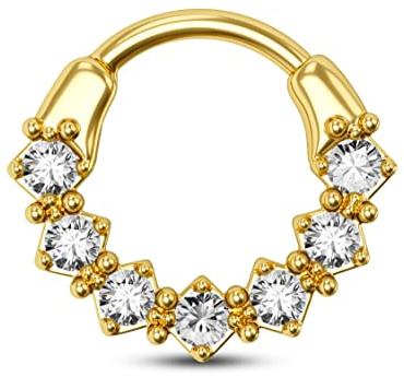 CM Crareesi Mania Septum Ring Nasenring 16 Gauge Septum Clicker Ring Creolen 316L Chirurgenstahl Septum Daith Piercing Schmuck Sieben klare CZ Diamanten Daith Piercing Nasenringe für Damen Herren