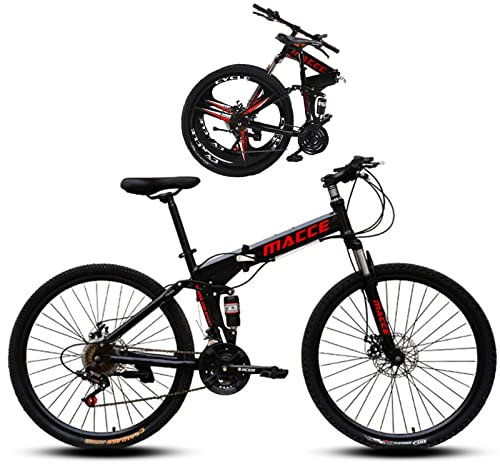 Faltrad-Klapprad für Erwachsene Discbremse Faltfahrrad-Herren-Damen 30 Gang Kettenschaltung Folding City Bike Rahmen Aus Kohlenstoffstahl,Black/Spokes / 24inch