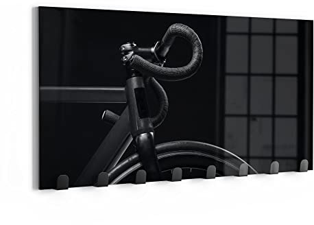 DEQORI Wandgarderobe Glas & Metall | Motiv Sportliches Fahrrad | 60x30 cm | Design Haken-Leiste modern | Garderoben-Paneel für Flur, Wohnzimmer & Schlafzimmer | magnetisch & beschreibbar