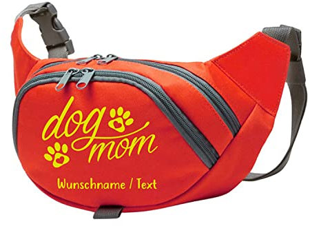 Dog Mom Bauchtasche Leckerlie -Tasche mit Wunschnamen personalisiert | Hundetraining | Leckerlie Beutel (Rot/Neongelb)