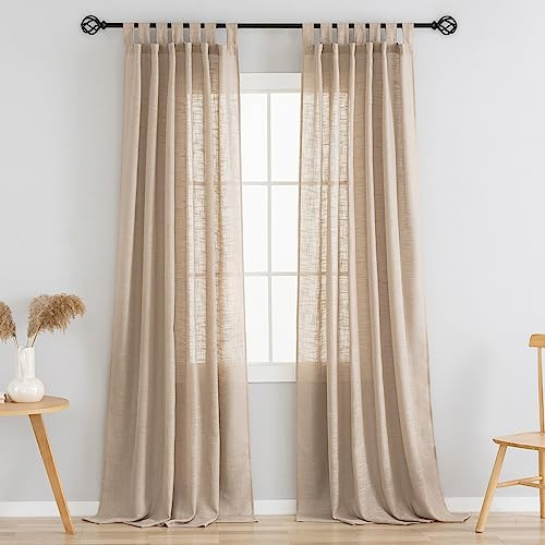 VOILYBIRD Halbtransparente Leinen-Vorhänge, Schlaufenvorhänge, lichtfilternd, Elegante Vorhänge und Vorhänge für Schlafzimmer, Hellbraun, B 52 x L 63 cm, 2 Paneele