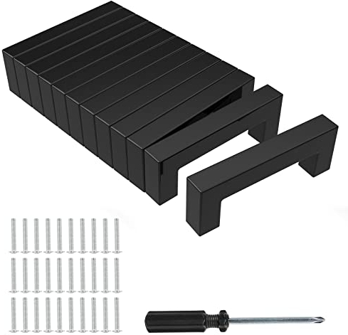 Baoweihua 12 Stück Türgriffe Küche Schwarz mit Lochabstand 96mm, Schrankgriffe mit Schrauben und Installationswerkzeugen, Geeignet für Möbel, Küche und Wohndekoration