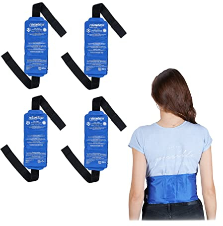 Relaxdays Kältegürtel, 4er Set Kühlpads, Klettverschluss, wiederverwendbar, Kalt Warm Kompresse Rücken & Schulter, blau