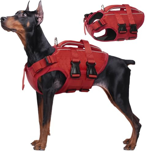 Kuoser Dog Life Jacket, High Flotation Reflective Dog Life Vest, Red, L