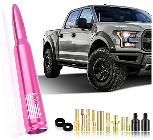Car Bullet Antenna,Truck Exterior Decoration Accessories Car Vehicle Replacement Antenna Conpatible with Ford F150 RAM 1500 GMC Heavy Duty Pickup Trucks Accessories(New Upgrade Pink-U.S. Flag)…