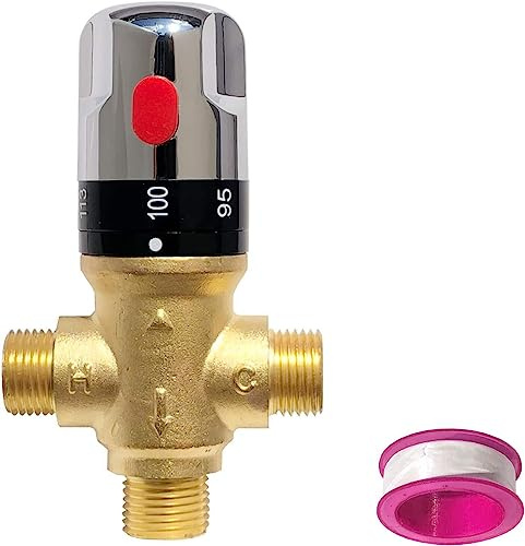 Thermostatic Mixing Valve，Shower Mixing Valve with 1/2 NPT Male Connections,Water Temperature Constant Control Valve,Solid Brass