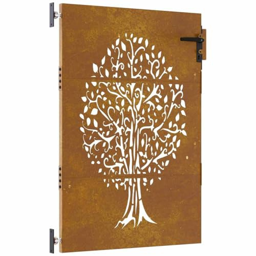 vidaXL Cancello da Giardino 85x125 cm in Acciaio Corten Design Albero, cancello in Metallo, cancello da Giardino Anteriore, cancello da Giardino con Serratura