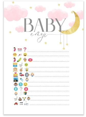The Little Party Company Baby Shower Game - Pack of 20 Baby Emoji Pink Whimsical Moon and Stars Game Cards (BSPINKWHIMEMOJ10)
