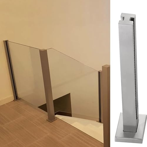 Glass Stair Railing Post System, Stainless Steel 304 Staircase Handrail Balusters For Landing Stairs, Wood Concrete Floor Glass Panel Clamp, Silver Metal Balustrade Glass Balustrade Post(Color:Mid Pos