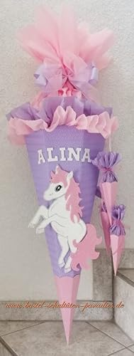 generisch Schultüten Bastelset Einhorn Pony flieder-rosa-weiß-Glitter mit 3 kleinen Tüten zum Anhängen MaterialType Schultütenzuschnitt 400g Karton