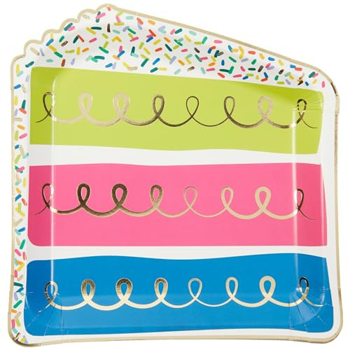 C.R. Gibson Lunch Plates, Sprinkle Birthday - Die-Cut Cake Slice, Gold Foil Accents - 8 Count (TW13-25509)