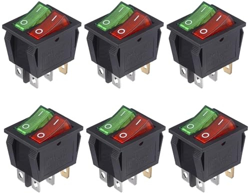 VEXUNGA Växelströmbrytare dubbel röd grön ljus 15 A 250 VAC 20 A 125 VAC 6 stift på/av 2 positioner vippströmbrytare, båt 6 terminaler (6 st)