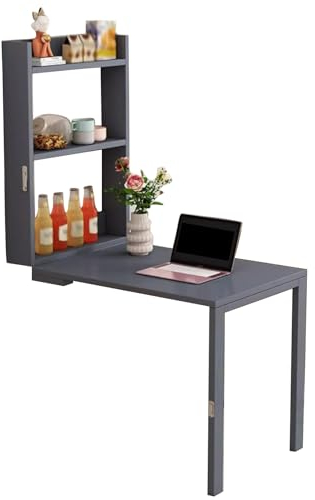 ZPRYZHD Wandklapptisch, Multifunktionaler Home-Office-Arbeitsplatz mit Stauraum, Geeignet für Schlafzimmer, Wohnzimmer, Arbeitszimmer und Kleines Zimmer, Klapptisch, Esstisch(Gray,75x60x75cm)