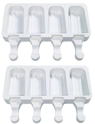 2 Pack 4 Cavity Silicone Ice Cream Mould,Silicone Ice Lolly Moulds, Ice Cream Cake Pop Moulds, White
