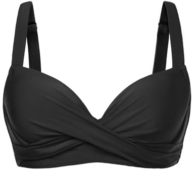 Top Bikini da Donna con Ferretto, Push up, Reggiseno Imbottito, Top da Bagno 2025, Nero, XL