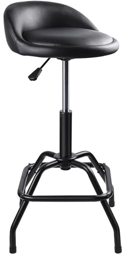 Garage Shop Stool, Height Adjustable Work Stool, Swivel Bar Stool (Black)