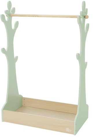 Joyz Appendiabiti per Bambini ad Albero con Ripiano e Asta Appendiabiti 71x30,5x110 cm Beige-Verde Stand Guardaroba per la Cameretta in Legno Appendiabiti in Piedi con Scarpiera per la Ragazzi