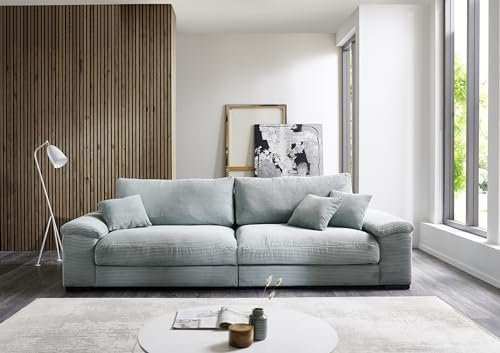 möbelando Big-Sofa >Adriena< 5 Kissen, Daune, weicher Cord Stoff in Mint - 288x90x106cm (BxHxT)