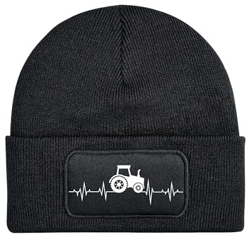 NIMAMA Gorro Beanie Heartbeat Tractor Wintermütze Statement Spruch Print Geschenk Unisex Strickmütze für Herren & Damen, Negro , Talla única
