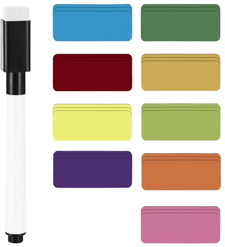 72 Stk Magnetstreifen Beschreibbar, 80 x 30 mm Magnetschilder zum Beschriften, Bunte Magnet Etiketten, Magnetische Etiketten für Magnete Whiteboard Magnettafeln Kühlschrank Magnete zum Beschriften