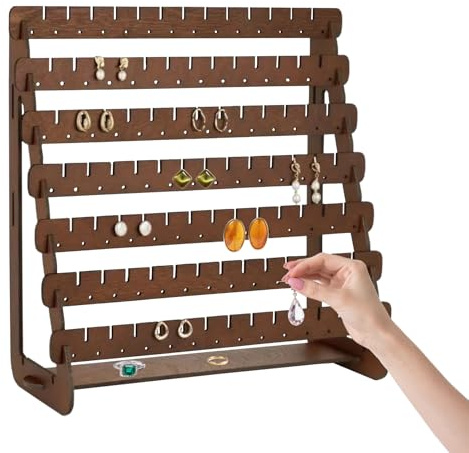 SETOFI Wooden Jewellery Stand, Wood Jewellery Organiser Earring Storage Rack Jewellery Tray Stand Necklace Display Holder