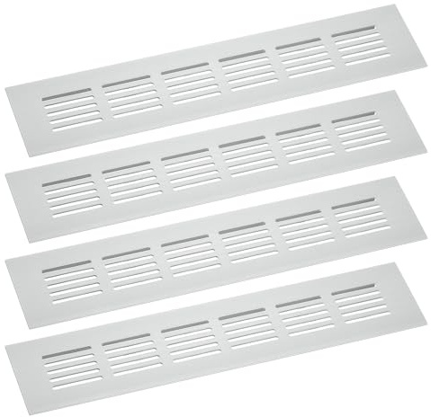 QUARKZMAN Luftschlitze Abdeckung, 4 Stück 250 x 50mm - Aluminiumlegierung Mesh Luft Rückluftgitter Abdeckung, Rechteckige Lüftungsgitter für Schuhschrank Kleiderschrank (Silber)