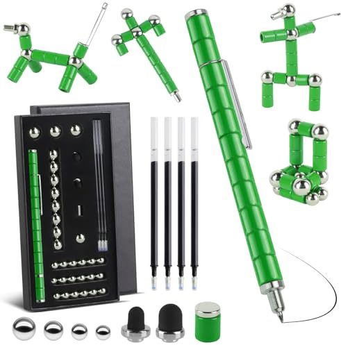Rayong Magnetischer Kugelschreiber,Fidget Pen Magnet Stift,Coole Gadgets Stressabbau Druckkugelschreiber,Lustig Multifunktions Magnetstift Geburtstagsgeschenk für Männer Junge Frauen Kinder-Grün