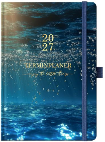 Kalender 2027 - Wochenplaner von Jan. bis Dez., A5 | Innentasche, Elastischer Verschluss, Terminplaner 2027, 21.5cm x 14.7cm x 19mm