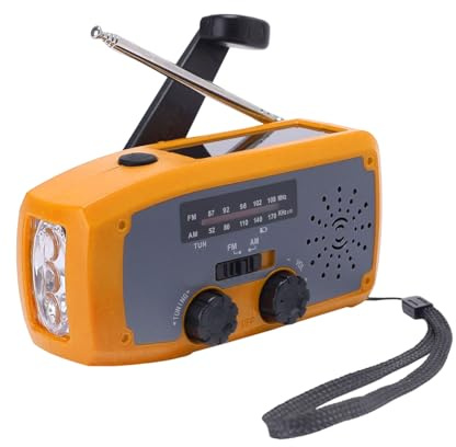 Radio solaire à manivelle - AM/FM - Portable - Avec batterie rechargeable de 2000 mAh - Port USB - Lampe de poche LED - Alarme SOS - Récepteur mondial pour camping, extérieur, urgence - Orange