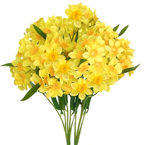 SNAIL GARDEN 2 Sträuße 120 Blüten Künstliche Narzissen, 48cm Seiden-Osterglocken, Kunst-Daffodils für Zuhause Garten Büro Hochzeit Party Deko, DIY Blumenarrangements