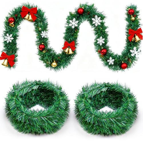 11m Ghirlanda Natalizia per Esterno - 2 Pezzi 5.5m Decorazioni Natalizie Artificiale Ghirlande Natalizie, Non Illuminato Verde Ghirlanda Albero di Natale per Porta Scale Camino Ringhiere