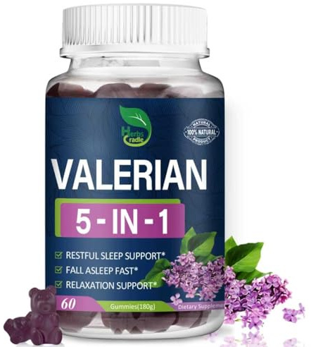 Herbscradle Valerian Root Extract Gummies for Natural Sleep Support, 5-in-1 Herbal Supplement for Calm & Relaxation w/Lavender and More, Alternative to Valerian Powder Capsules. 60 Count