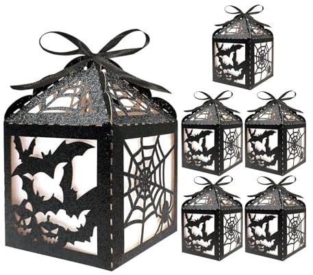 Halloween godisväskor - 6 stycken läskiga fladdermöss halloweenväskor | partyfavoriter bus eller godisväska med vridning av slips | behållare | Goodie boxar för mellanmål gummy bröd bordshall