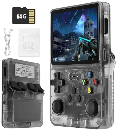 R36S Console Di Gioco Portatile Retrò - Con Sistema Open Source Linux, 21.000 Giochi Classici, Schermo IPS Da 3,5 , 64GB/128GB, Mini Console Di Gioco Portatile-Black||64GB
