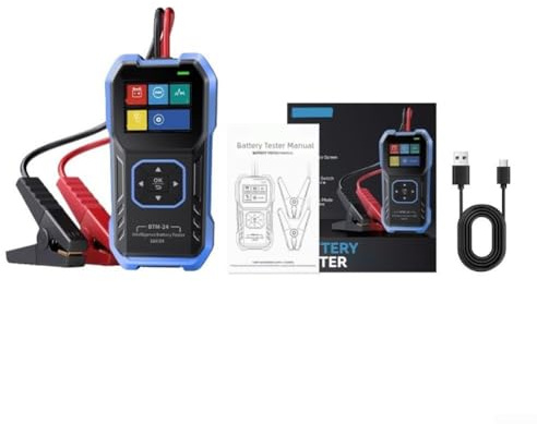 BTM24 Battery Tester for 12V 24V Cars and Electric Vehicles Measures Battery Life Starting Load Charge with Overvoltage and Reverse Polarity Protection