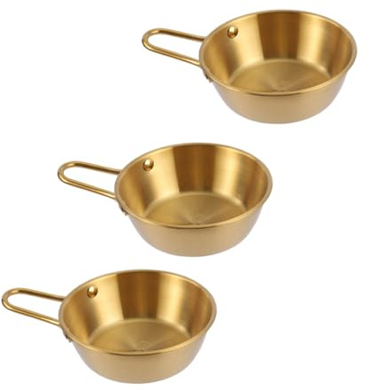 Alipis Bol à Vin de Riz Coréen Anse 12 Cm en Acier Inoxydable Doré, Ensemble de 3 Pièces, Vaisselle Traditionnelle pour Maison Cuisine, pour Soupes et Plats Coréens