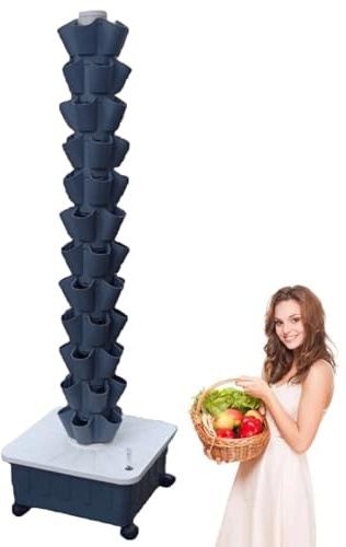 ToayNia Vertical Hydroponic Tower,Soilless Hydroponic Planting Columns Tower,Vertical Tower Planters,Hydroponics Growing Tower,for Indoor/Outdoor Gray-12-layer